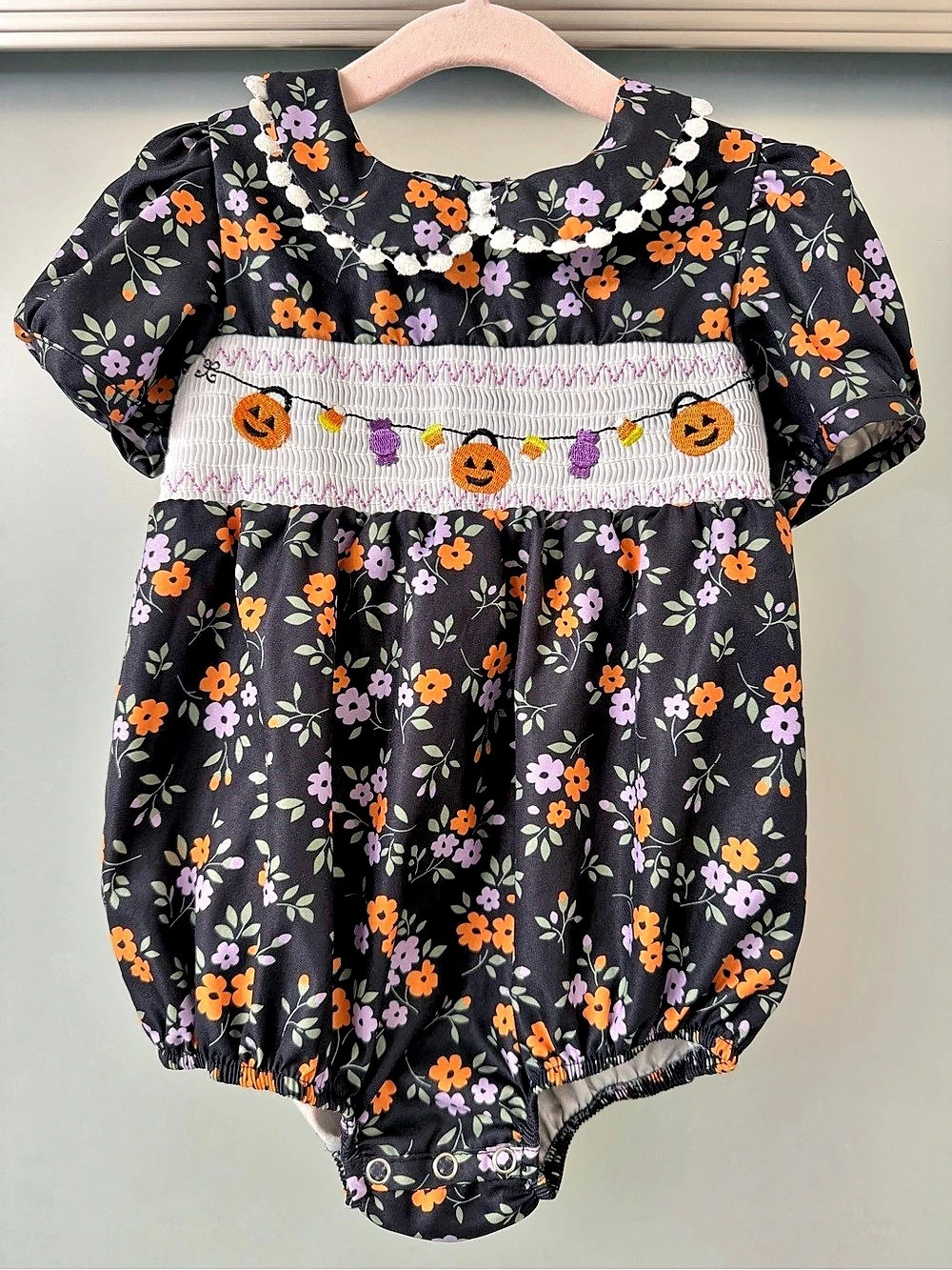 Floral Smocked Halloween Romper 6-12M